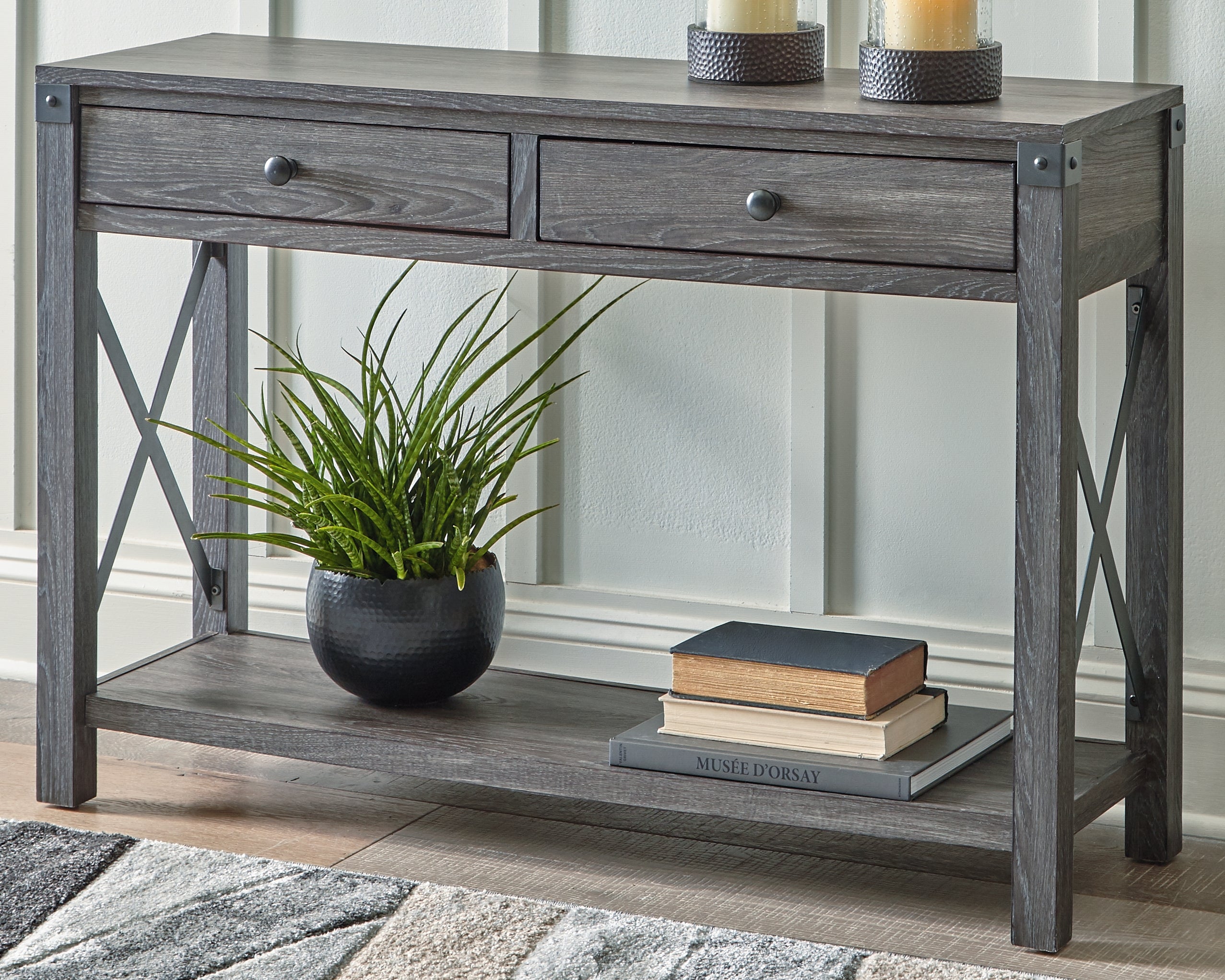 Family Deals Furniture - Ashley Furniture - Freedan Sofa/Console Table - Console Sofa Table / Grayish Brown - T175-4