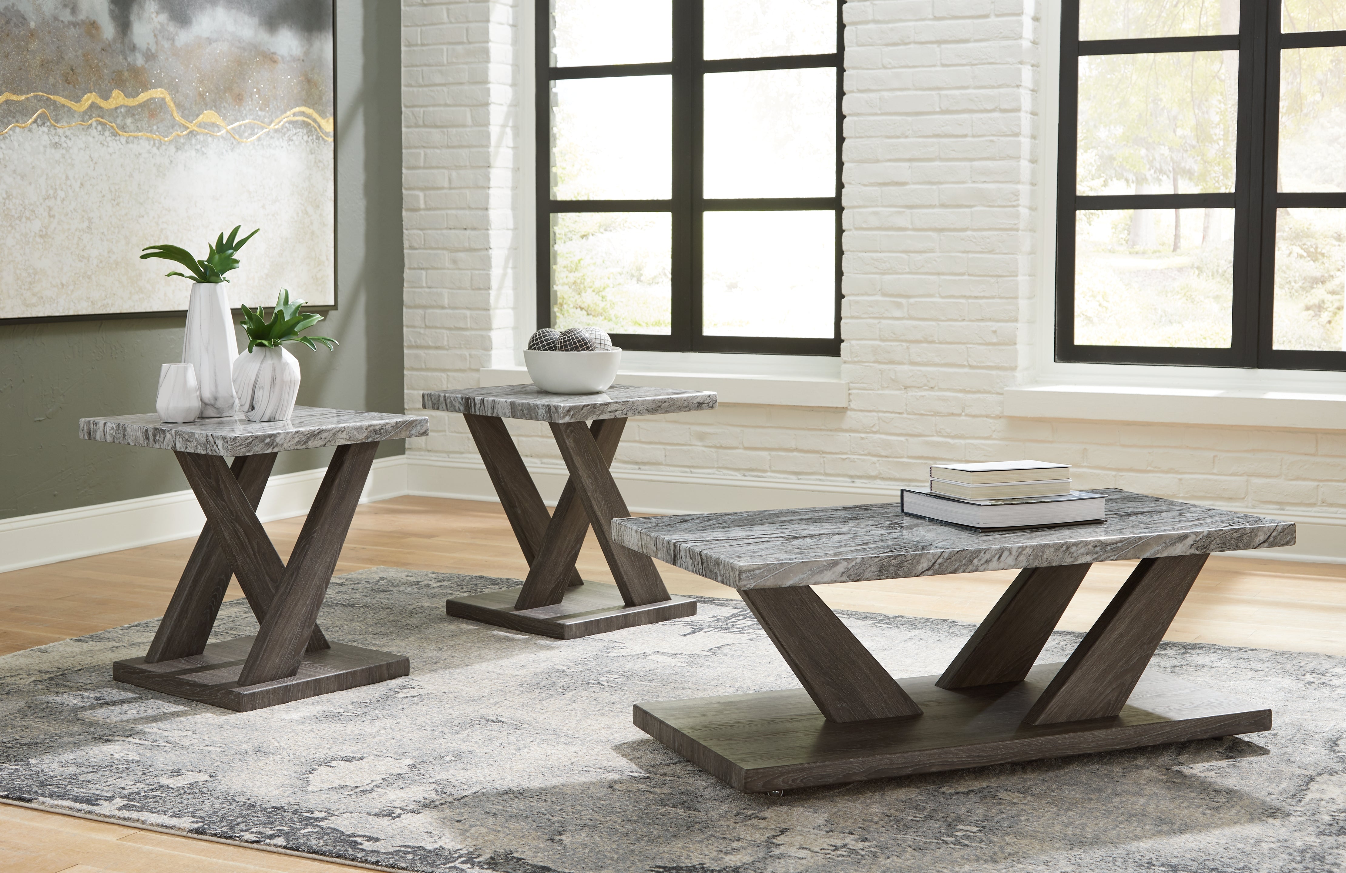 Family Deals Furniture - Ashley Furniture - Bensonale Table (Set of 3) - Occasional Table Set (3/CN) / Brown/Gray - T400-13