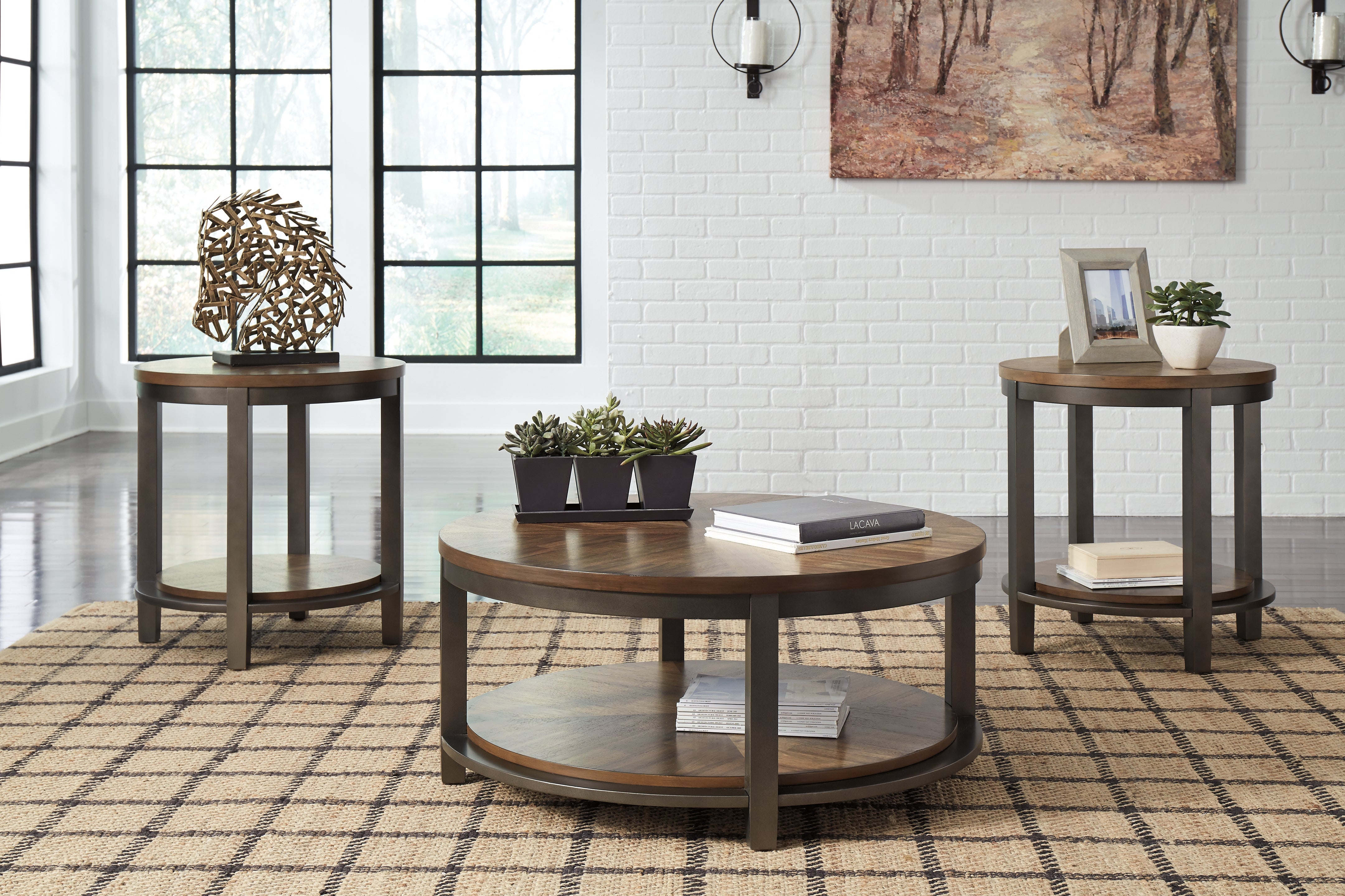 Family Deals Furniture - Ashley Furniture - Roybeck Table (Set of 3) - Occasional Table Set (3/CN) / Light Brown/Bronze - T411-13