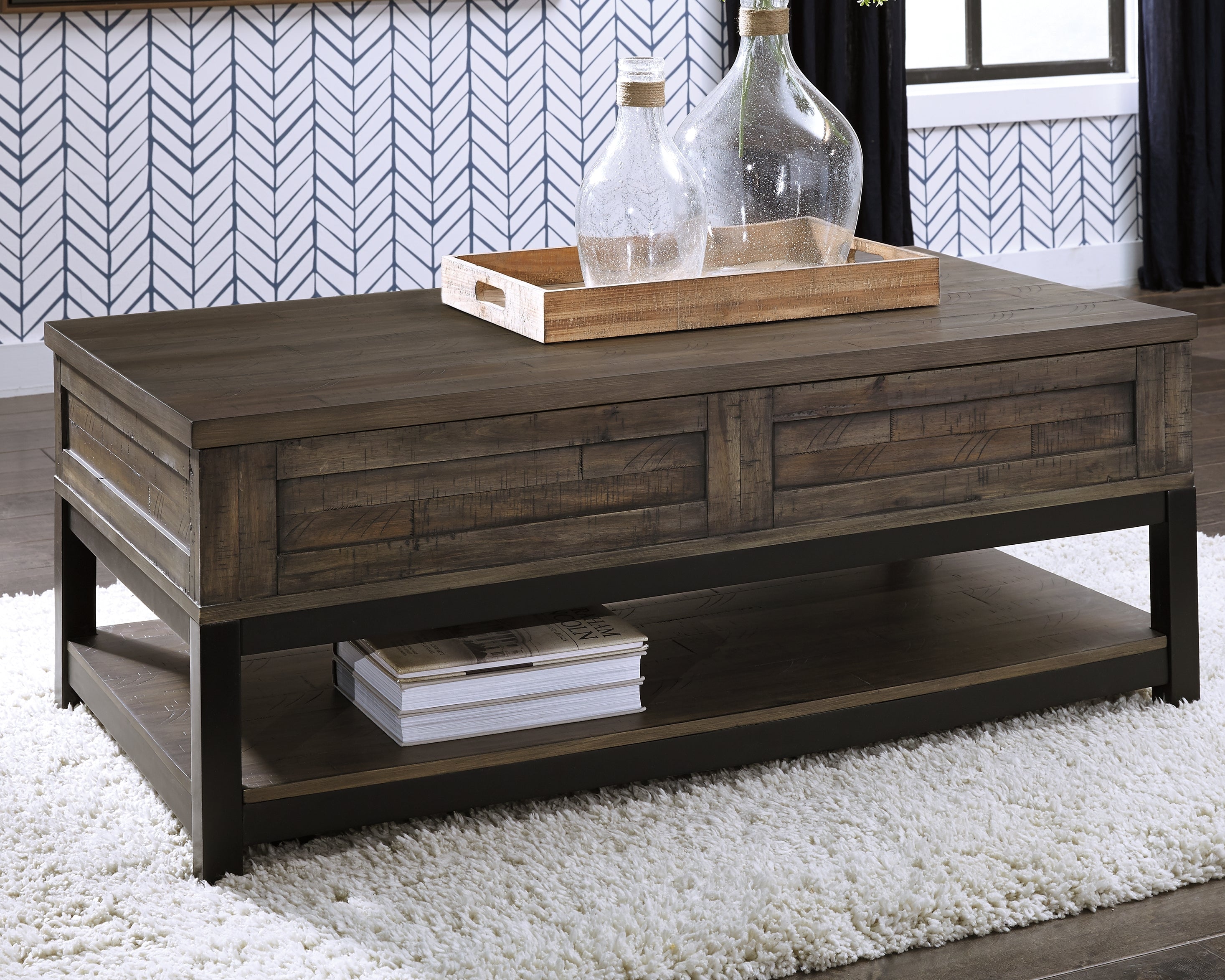 Family Deals Furniture - Ashley Furniture - Johurst Coffee Table with Lift Top - LIFT TOP COCKTAIL TABLE / Grayish Brown - T444-9