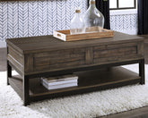 Family Deals Furniture - Ashley Furniture - Johurst Coffee Table with Lift Top - LIFT TOP COCKTAIL TABLE / Grayish Brown - T444-9