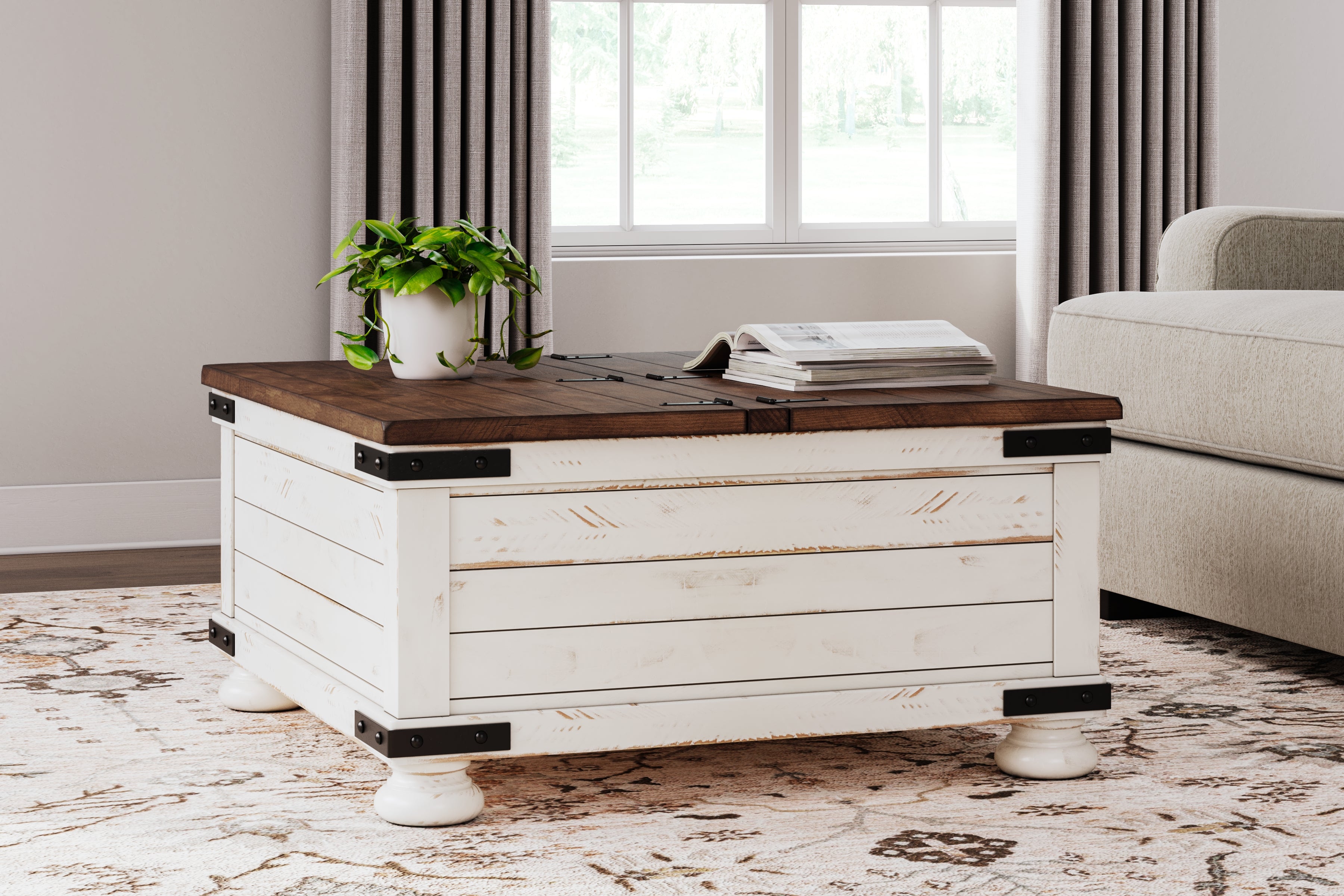 Family Deals Furniture - Ashley Furniture - Wystfield Coffee Table - Cocktail Table with Storage / White/Brown - T459-20