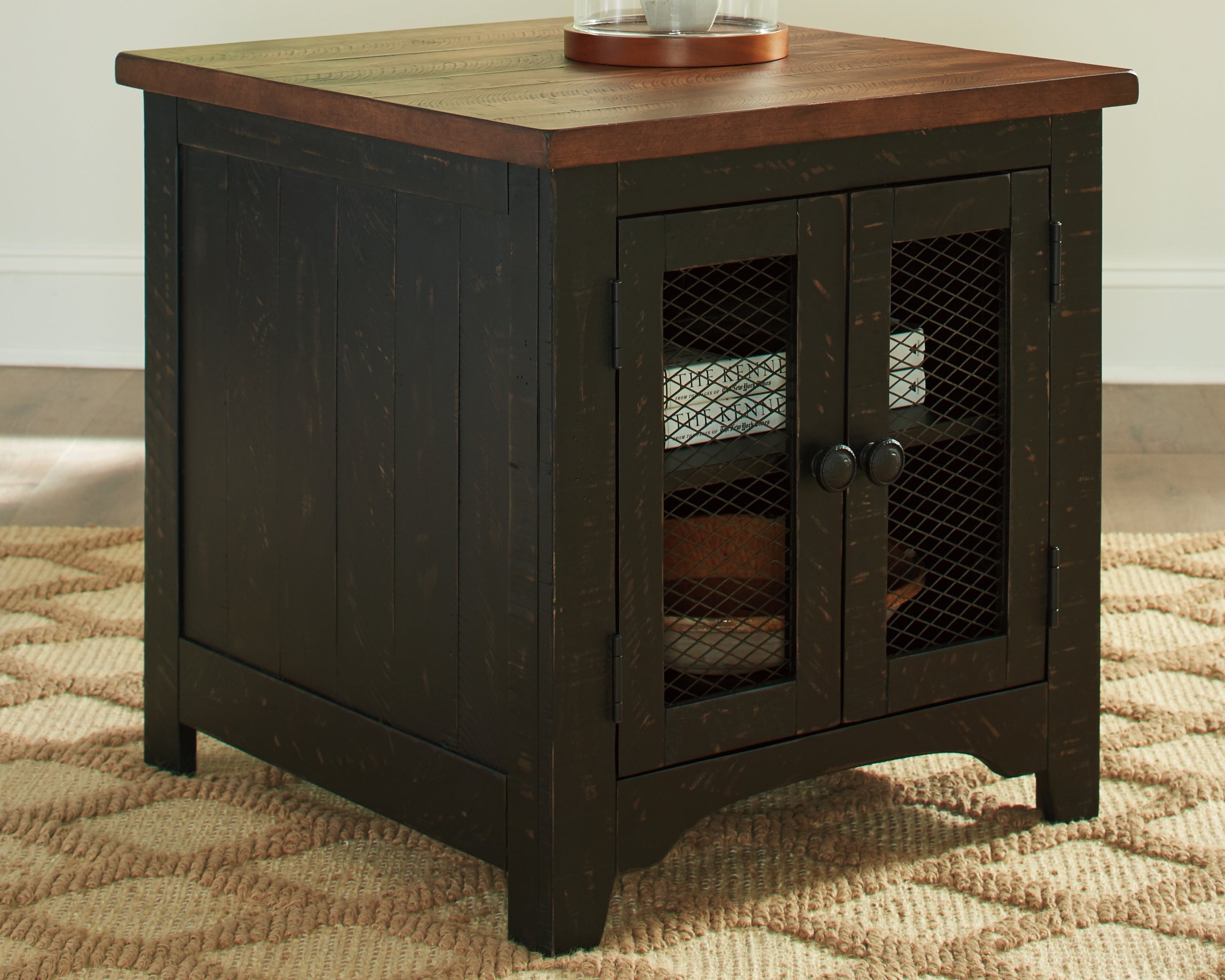 Family Deals Furniture - Ashley Furniture - Valebeck End Table - Rectangular End Table / Black/Brown - T468-3
