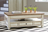 Family Deals Furniture - Ashley Furniture - Realyn Coffee Table with Lift Top - Lift Top Cocktail Table / White/Brown - T523-9