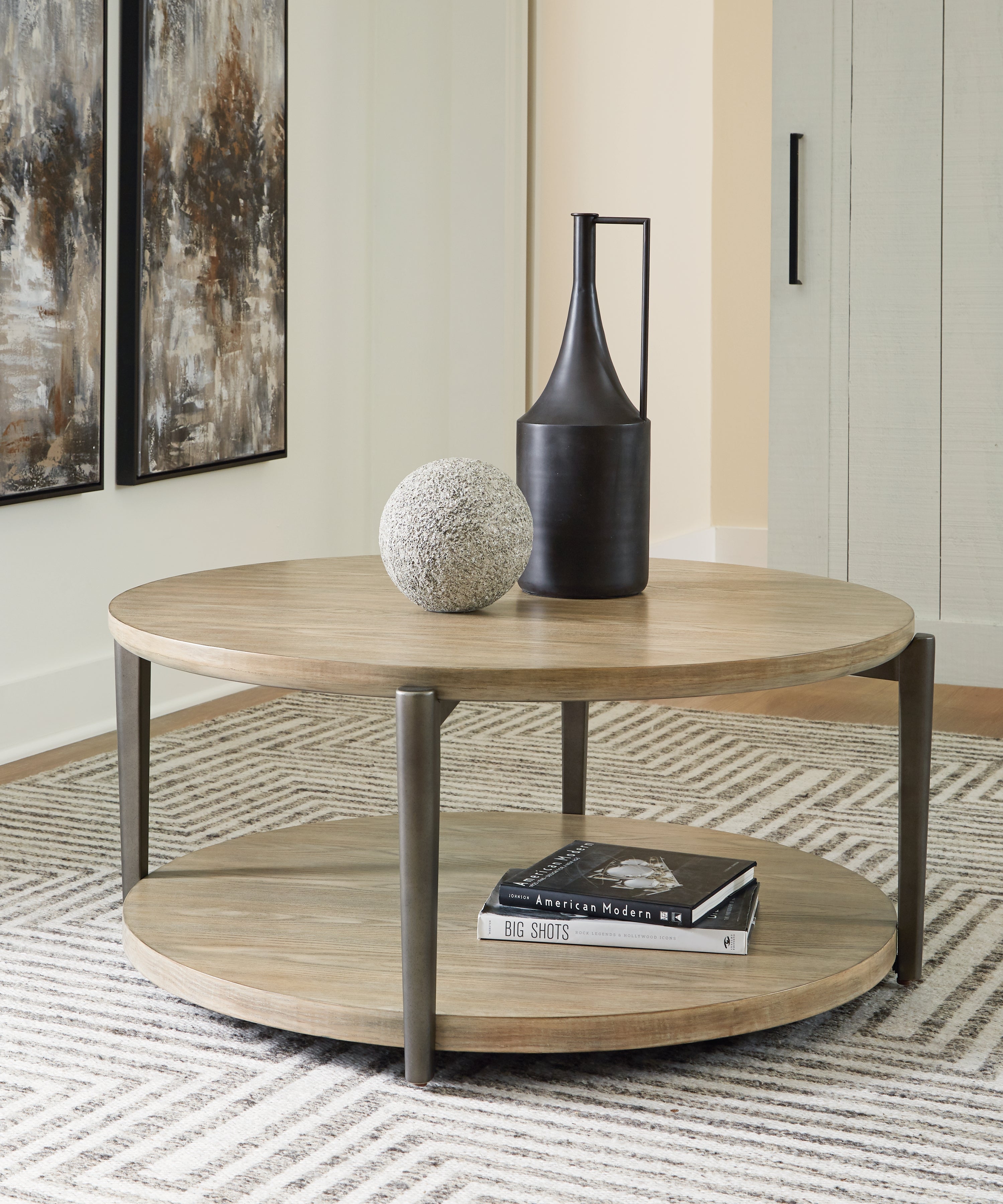 Family Deals Furniture - Ashley Furniture - Dyonton Coffee Table - Round Cocktail Table / Light Grayish Brown - T574-8