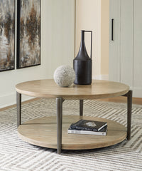 Family Deals Furniture - Ashley Furniture - Dyonton Coffee Table - Round Cocktail Table / Light Grayish Brown - T574-8