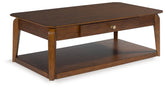 Family Deals Furniture - Ashley Furniture - Trenmour Coffee Table - Rectangular Cocktail Table / Medium Brown - T596-1