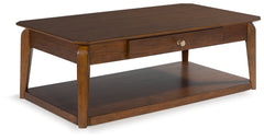 Family Deals Furniture - Ashley Furniture - Trenmour Coffee Table - Rectangular Cocktail Table / Medium Brown - T596-1