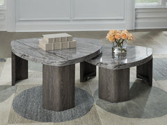 Family Deals Furniture - Ashley Furniture - Surmour Stacked Coffee Table - Stacked Cocktail Table / Gray/Brown - T600-0
