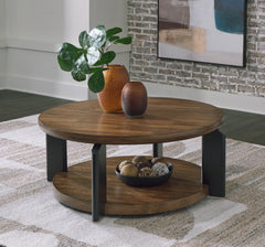 Family Deals Furniture - Ashley Furniture - Kraeburn Coffee Table - Round Cocktail Table / Brown/Black - T624-8