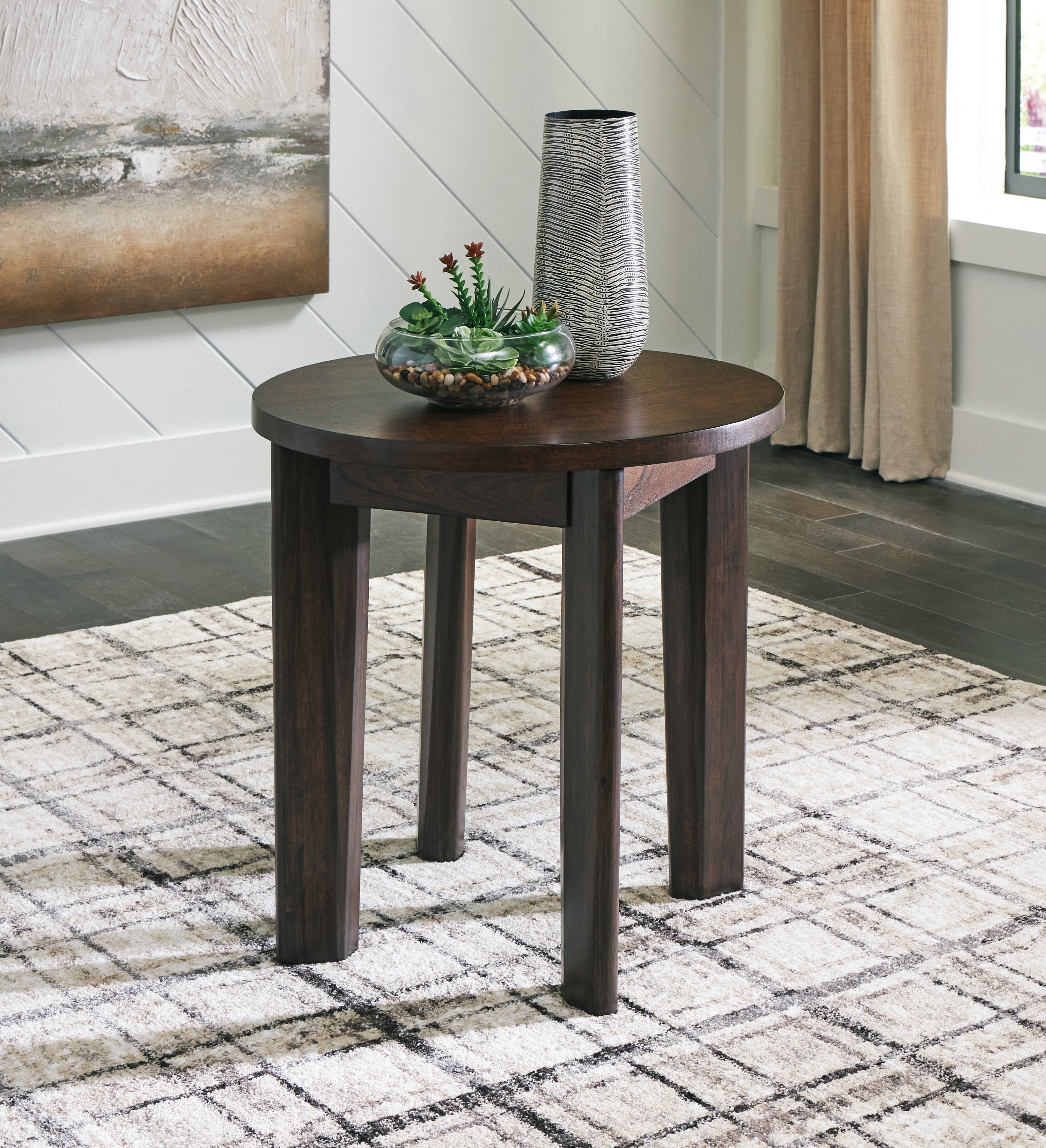 Family Deals Furniture - Ashley Furniture - Korestone 2 End Table - Round End Table / Dark Brown - T657-6