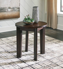 Family Deals Furniture - Ashley Furniture - Korestone 2 End Table - Round End Table / Dark Brown - T657-6