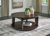 Family Deals Furniture - Ashley Furniture - Korestone 2 Coffee Table - Round Cocktail Table / Dark Brown - T657-8