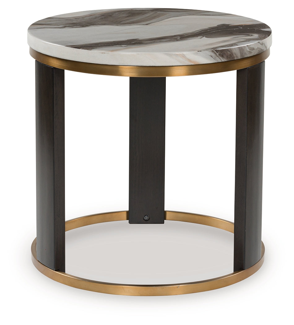 Family Deals Furniture - Ashley Furniture - Jazmore End Table - Round End Table / Brown/Brass Finish - T671-6