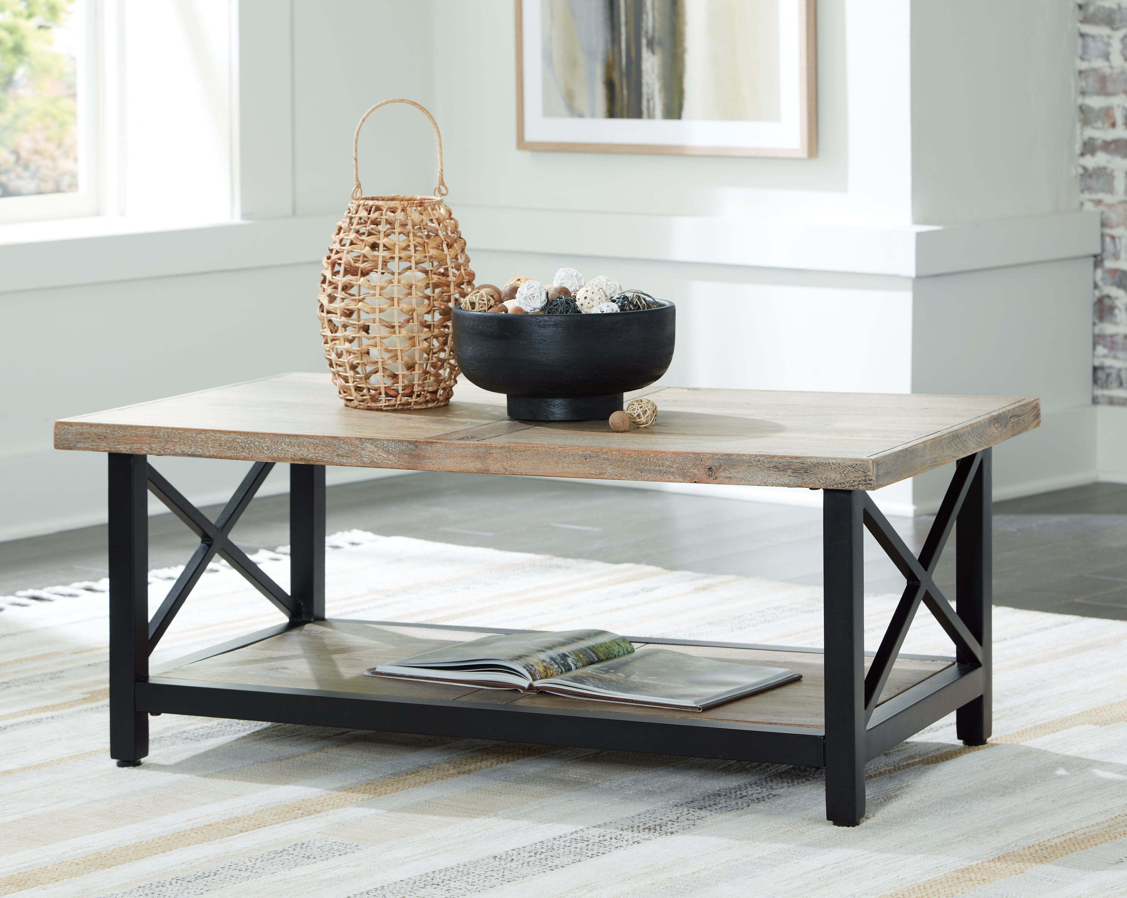 Family Deals Furniture - Ashley Furniture - Bristenfort Coffee Table - Rectangular Cocktail Table / Brown/Black - T685-1