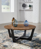 Family Deals Furniture - Ashley Furniture - Hanneforth Coffee Table - Round Cocktail Table / Brown/Black - T726-8