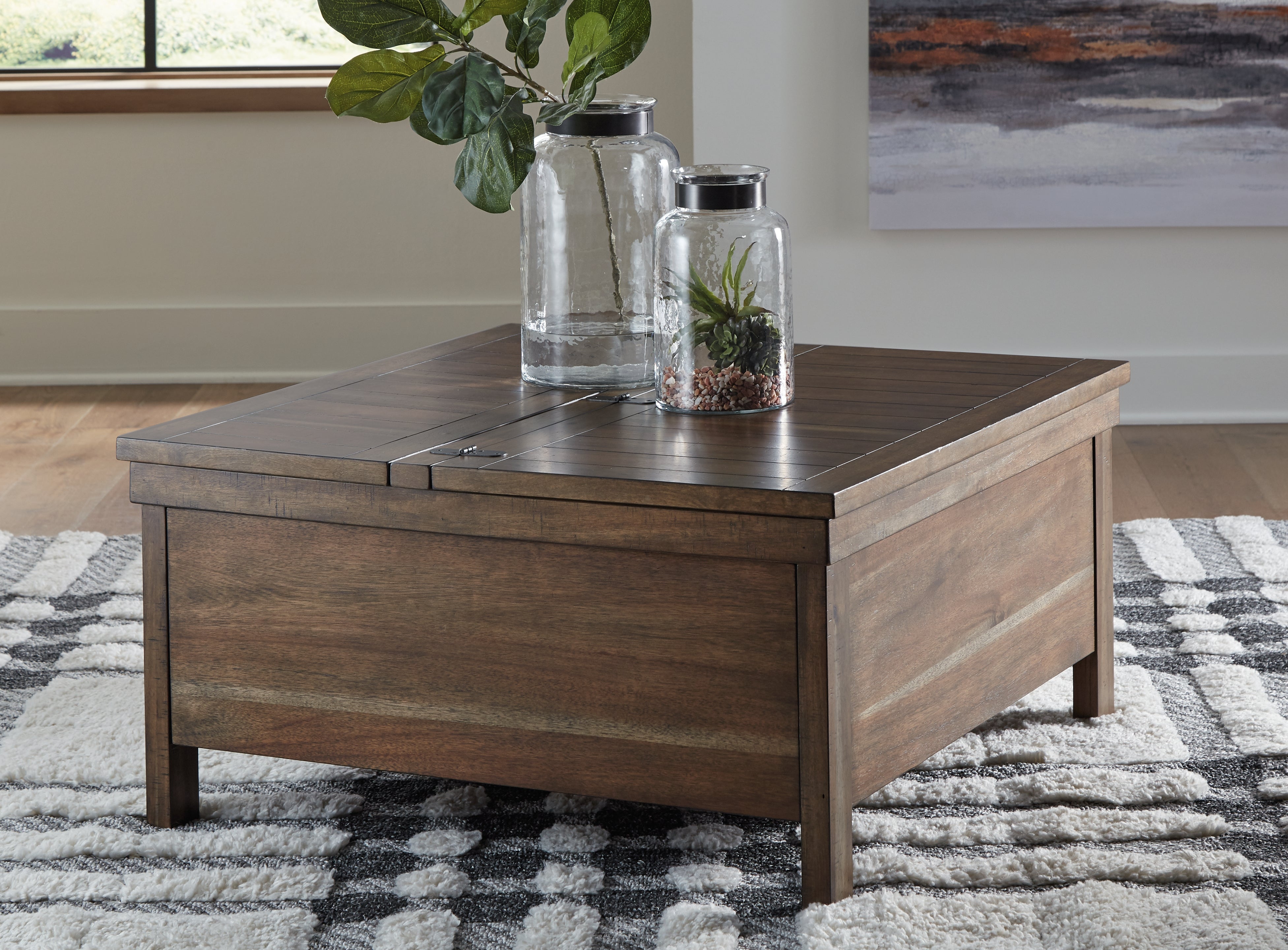 Family Deals Furniture - Ashley Furniture - Moriville Lift-Top Coffee Table - Lift Top Cocktail Table / Grayish Brown - T731-9