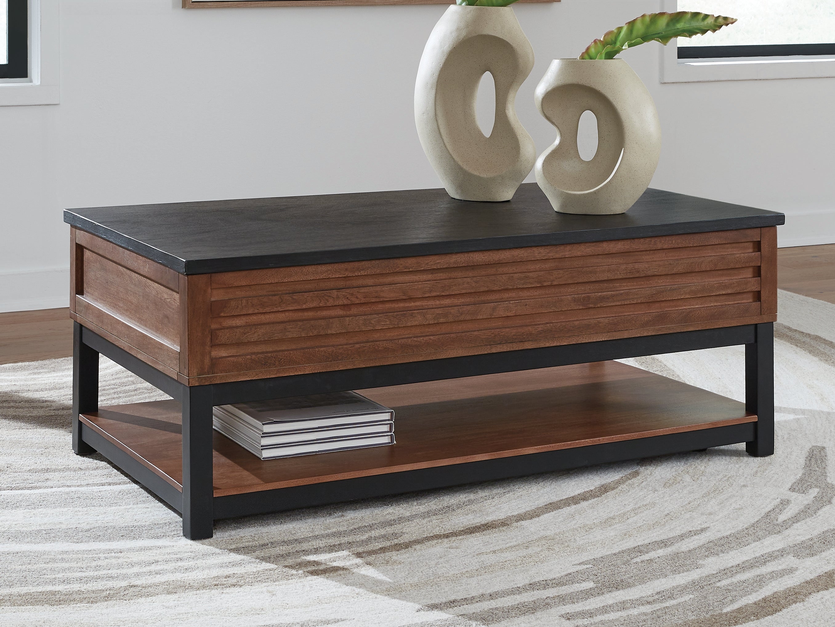 Family Deals Furniture - Ashley Furniture - Kallari Lift-Top Coffee Table - Lift Top Cocktail Table / Warm Brown/Black - T737-9