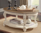 Family Deals Furniture - Ashley Furniture - Realyn Coffee Table - Oval Cocktail Table / White/Brown - T743-0