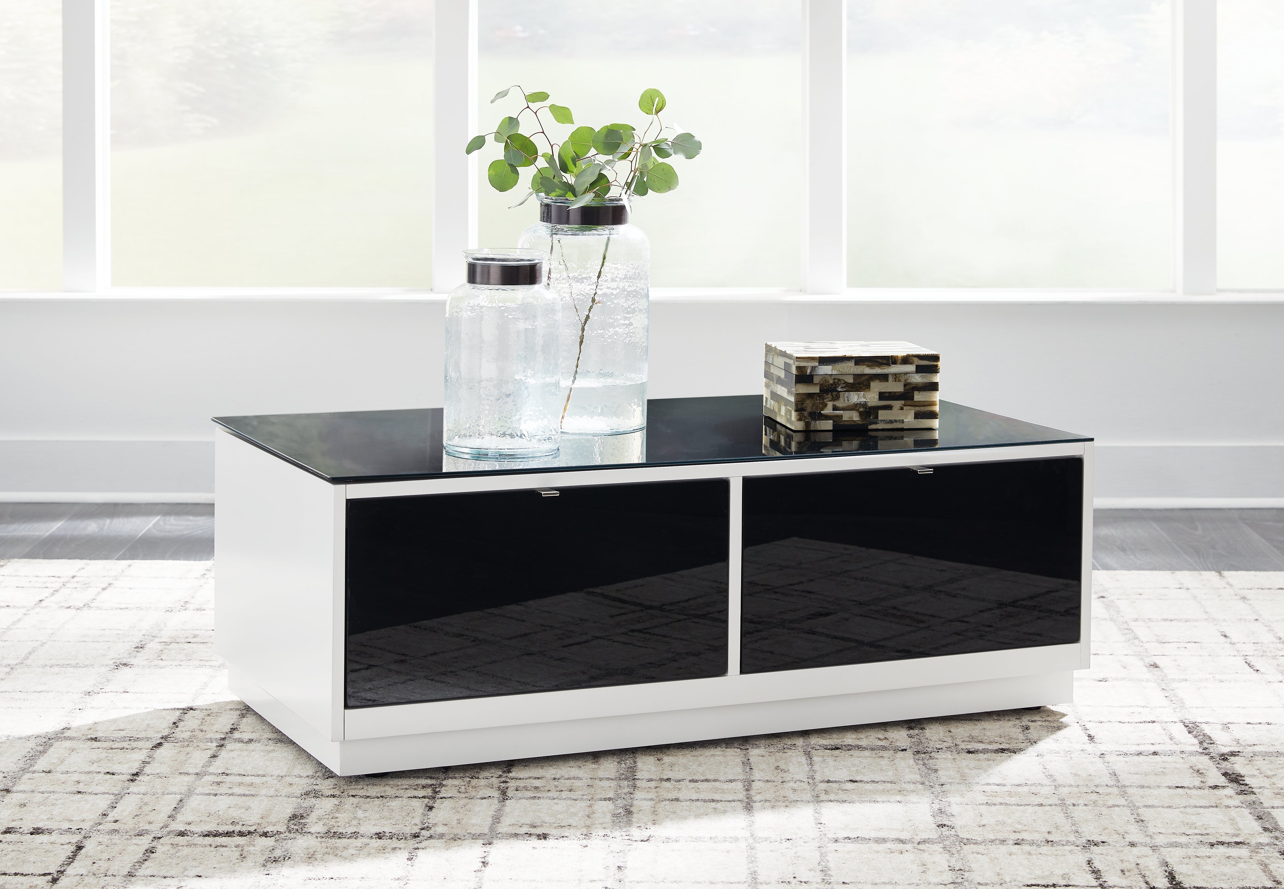 Family Deals Furniture - Ashley Furniture - Gardoni Coffee Table - Rectangular Cocktail Table / White/Black - T756-1