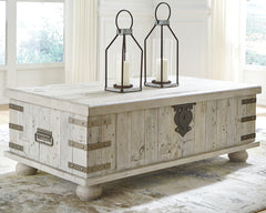 Family Deals Furniture - Ashley Furniture - Carynhurst Coffee Table with Lift Top - Lift Top Cocktail Table / White Wash Gray - T757-9