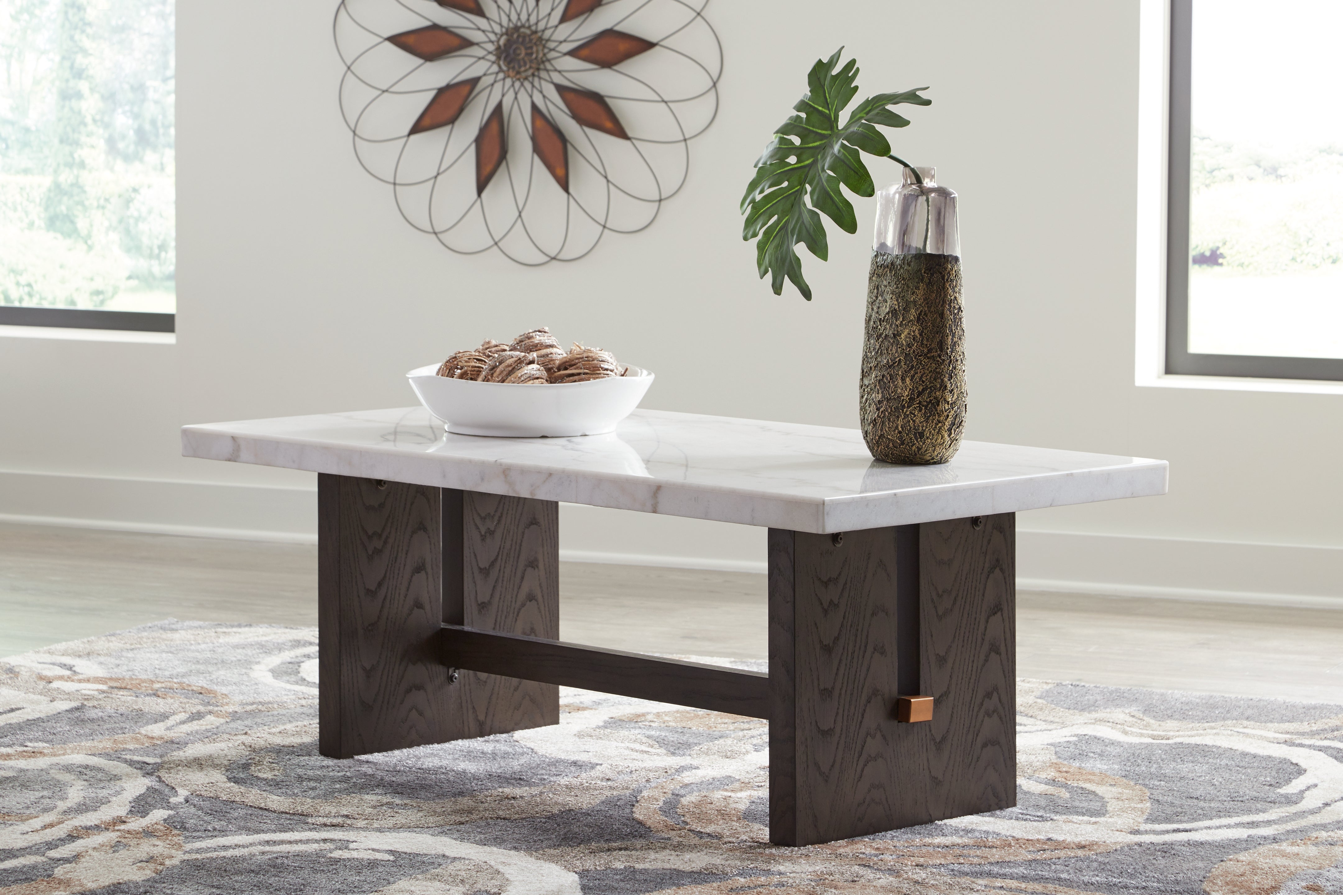 Family Deals Furniture - Ashley Furniture - Burkhaus Coffee Table - Rectangular Cocktail Table / White/Dark Brown - T779-1