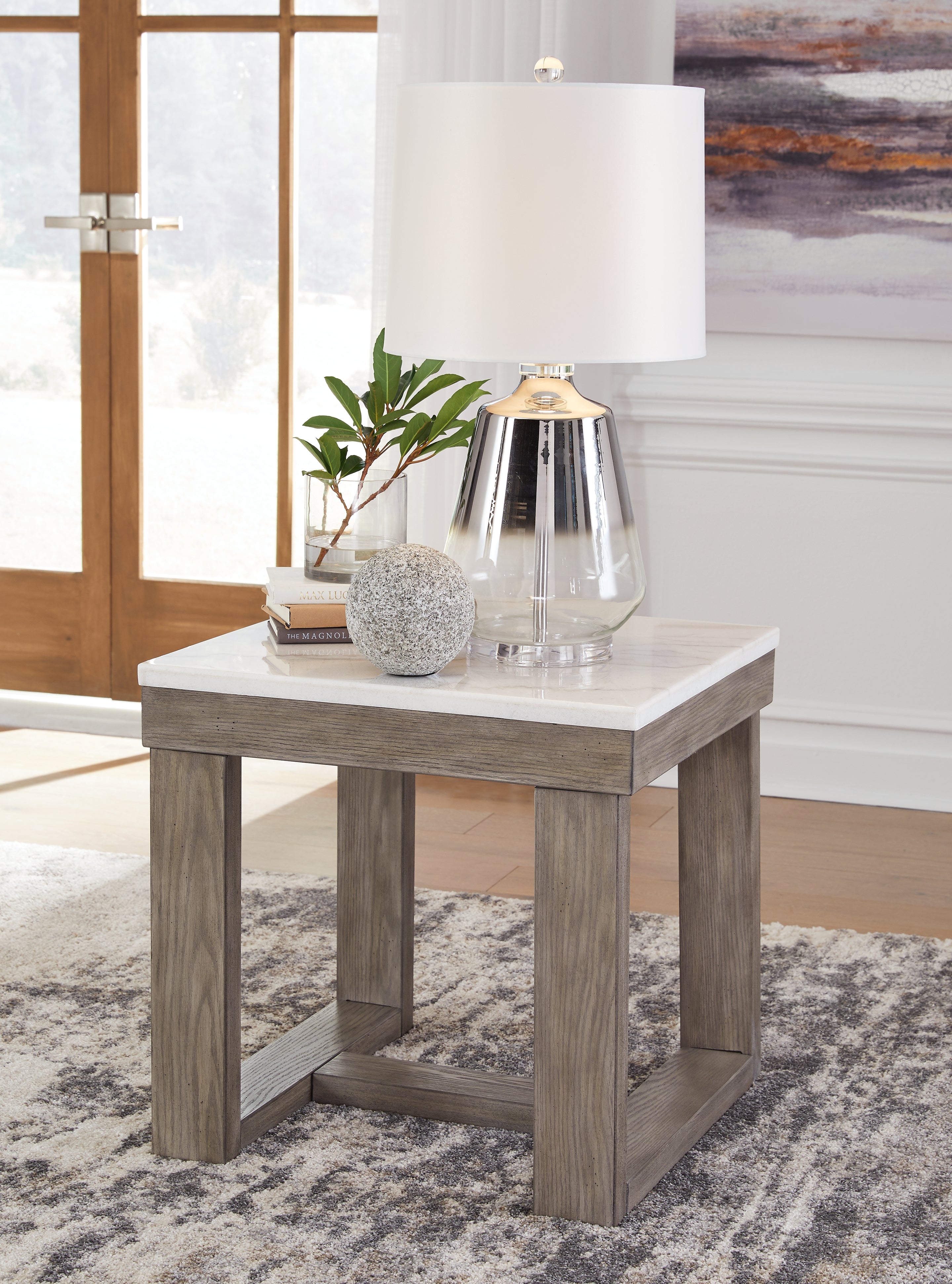 Family Deals Furniture - Ashley Furniture - Loyaska End Table - Rectangular End Table / Grayish Brown/White - T854-3