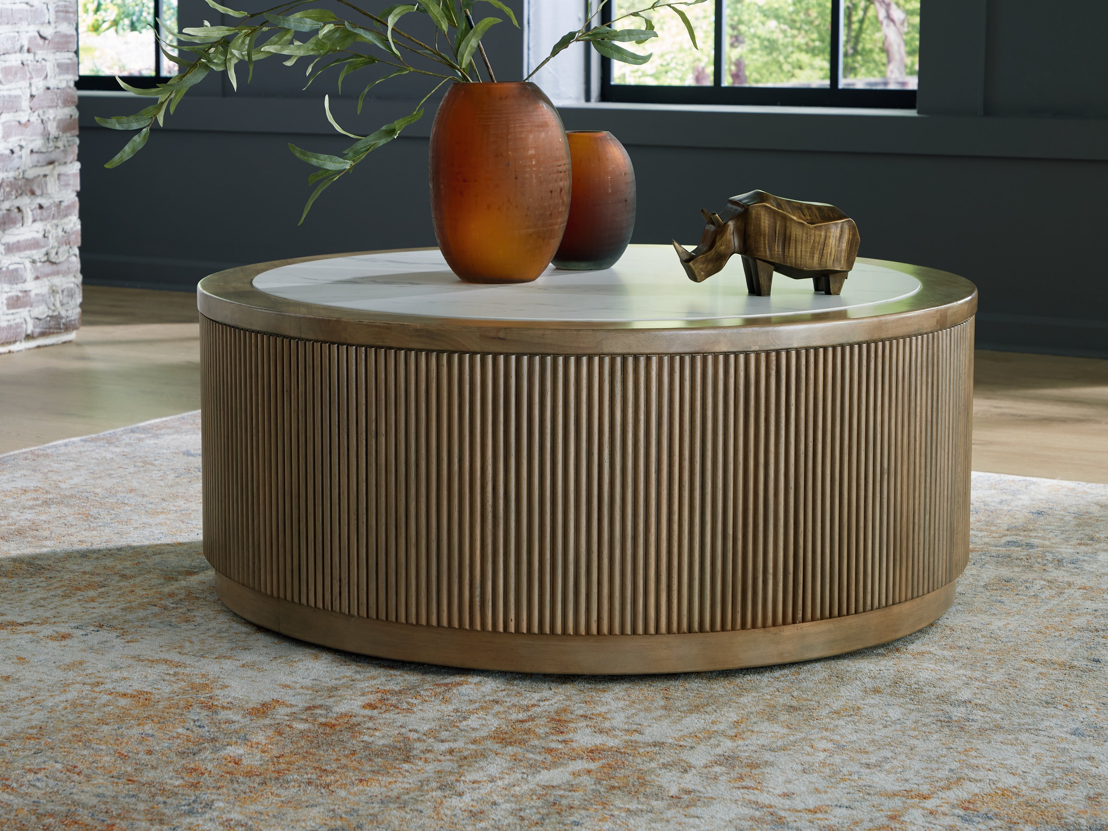 Family Deals Furniture - Ashley Furniture - Camdill Coffee Table - Round Cocktail Table / Light Brown/White - T808-8