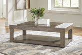 Family Deals Furniture - Ashley Furniture - Loyaska Lift-Top Coffee Table - Lift Top Cocktail Table / Grayish Brown/White - T854-9