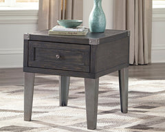 Family Deals Furniture - Ashley Furniture - Todoe End Table with USB Ports & Outlets - Rectangular End Table / Dark Gray - T901-3