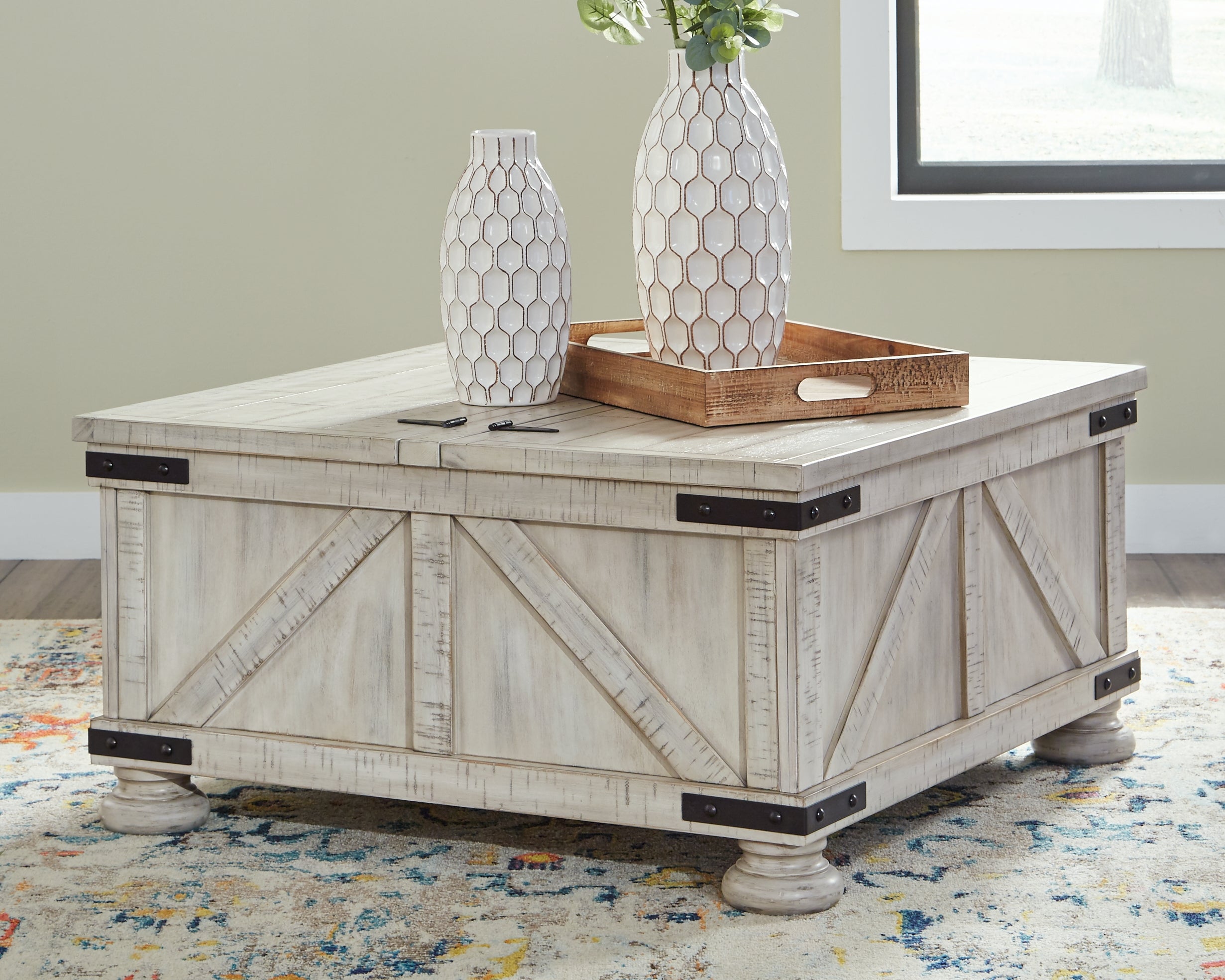 Family Deals Furniture - Ashley Furniture - Carynhurst Coffee Table - Cocktail Table with Storage / Whitewash - T929-20