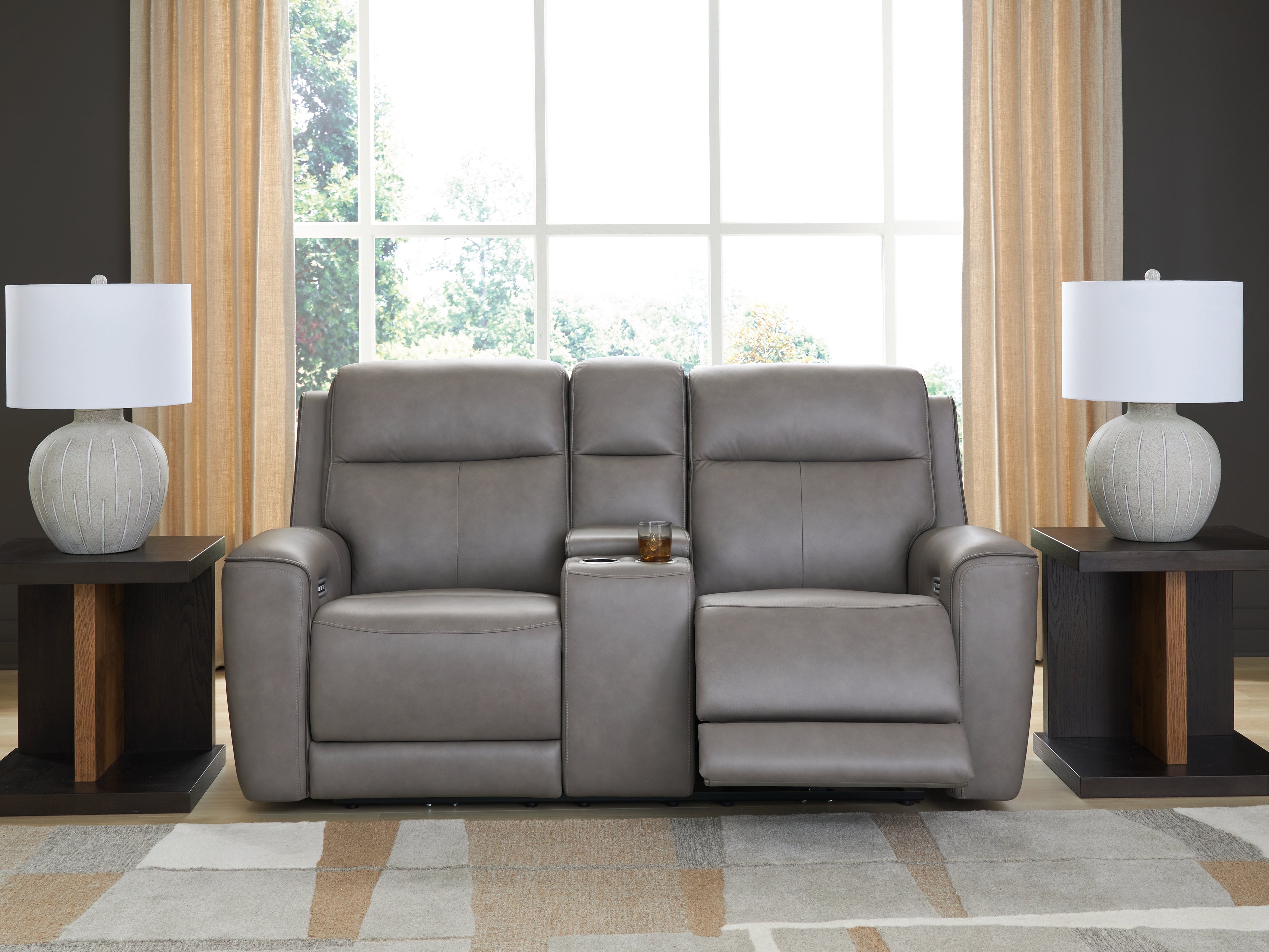 Family Deals Furniture - Ashley Furniture - 5Z-Comfort Living Room - PWR REC Loveseat/CON/ADJ HDRST / Onyx - PCU1090218
