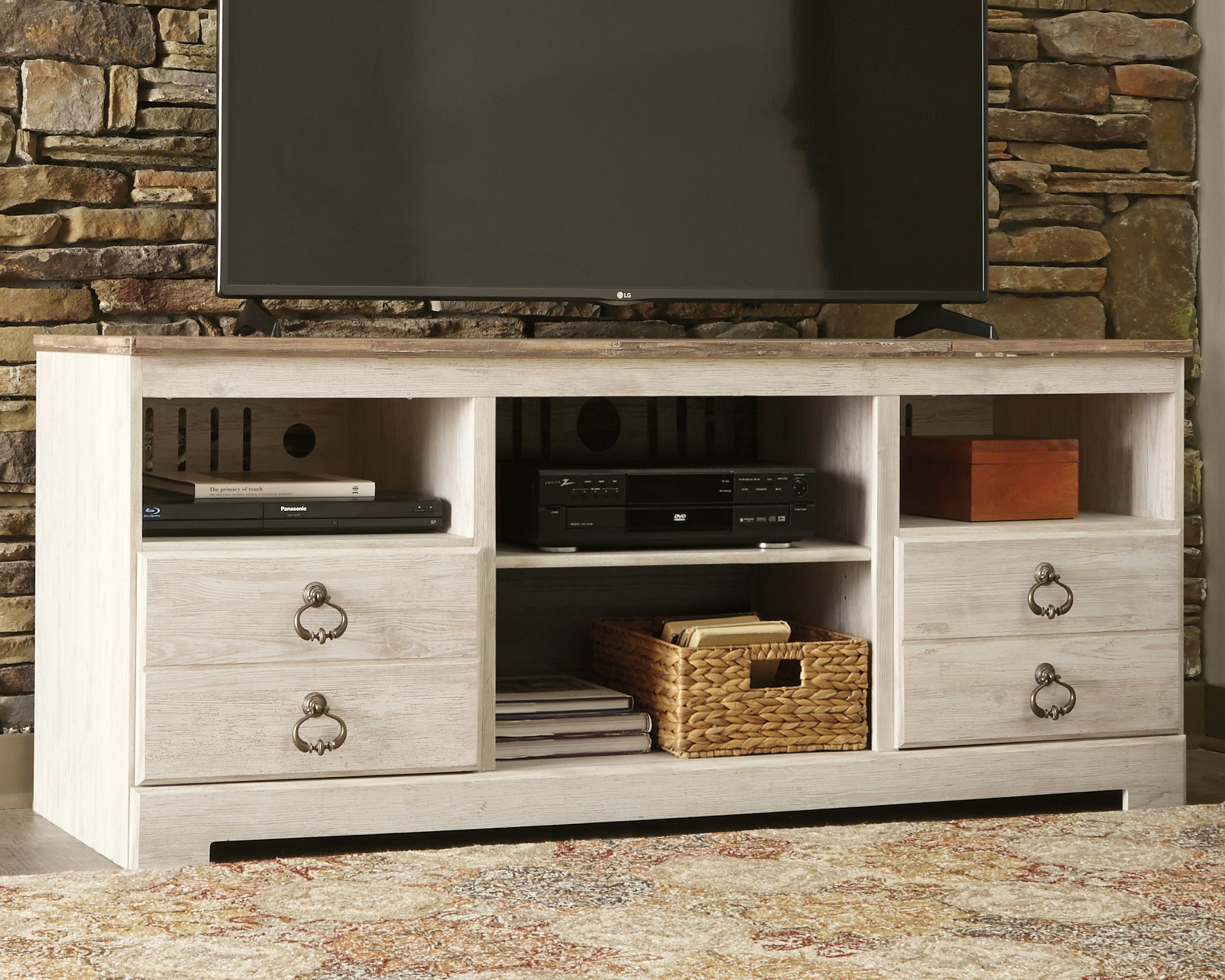 Family Deals Furniture - Ashley Furniture - Willowton TV Stand - 64" / Whitewash - W267-68