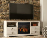 Family Deals Furniture - Ashley Furniture - Willowton 64" TV Stand with Electric Fireplace - 64" TV Stand with Electric Fireplace / Whitewash - W267W8