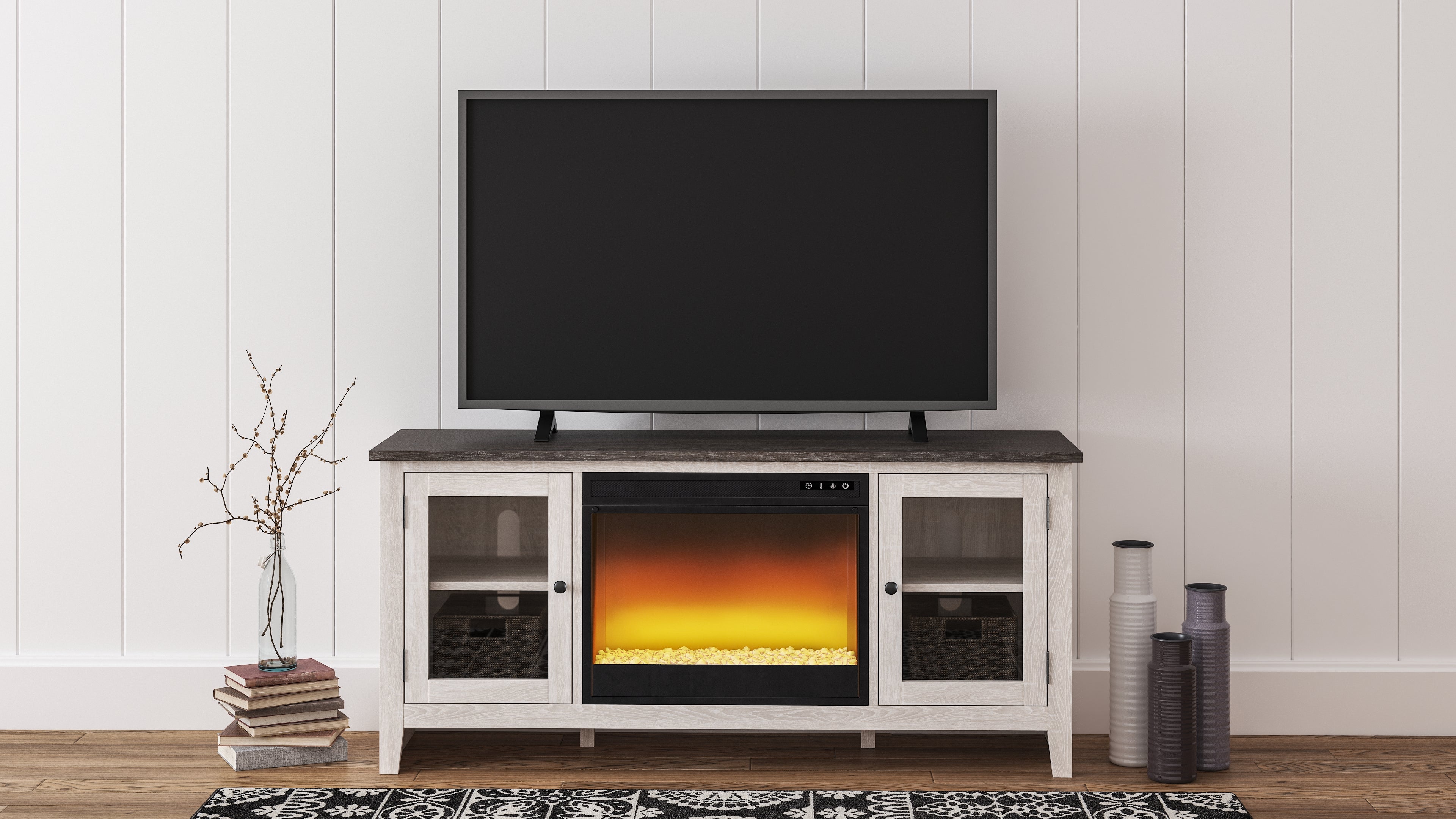 Family Deals Furniture - Ashley Furniture - Dorrinson 60" TV Stand with Electric Fireplace - 60" TV Stand with Electric Fireplace / Two-tone - W287W2