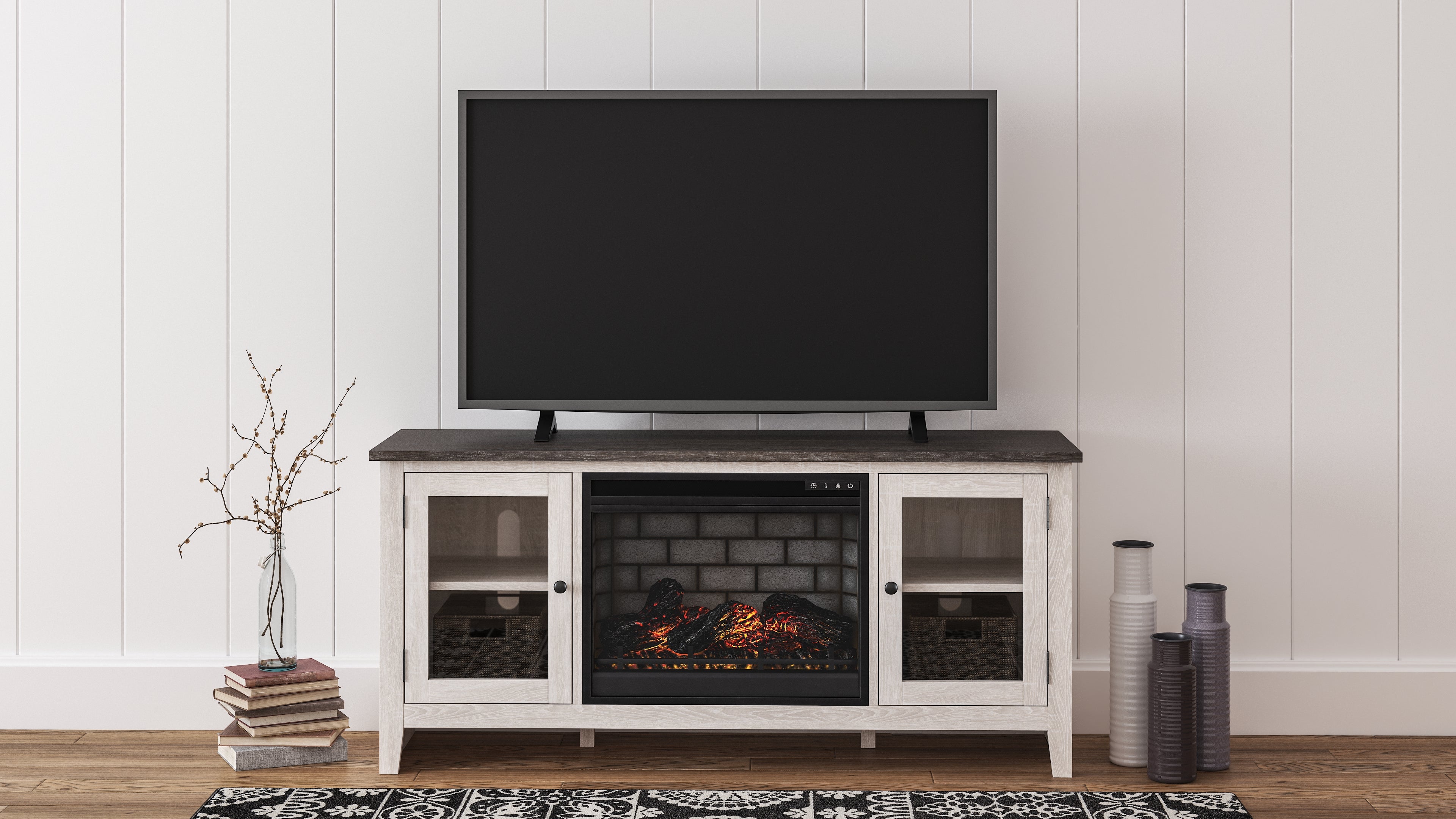 Family Deals Furniture - Ashley Furniture - Dorrinson 60" TV Stand with Electric Fireplace - 60" TV Stand with Electric Fireplace / Two-tone - W287W3
