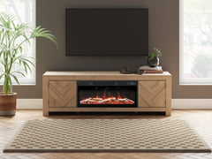 Family Deals Furniture - Ashley Furniture - Cayboni 71" TV Stand with Electric Fireplace - 71" TV Stand with Electric Fireplace / Tan - W3787W1