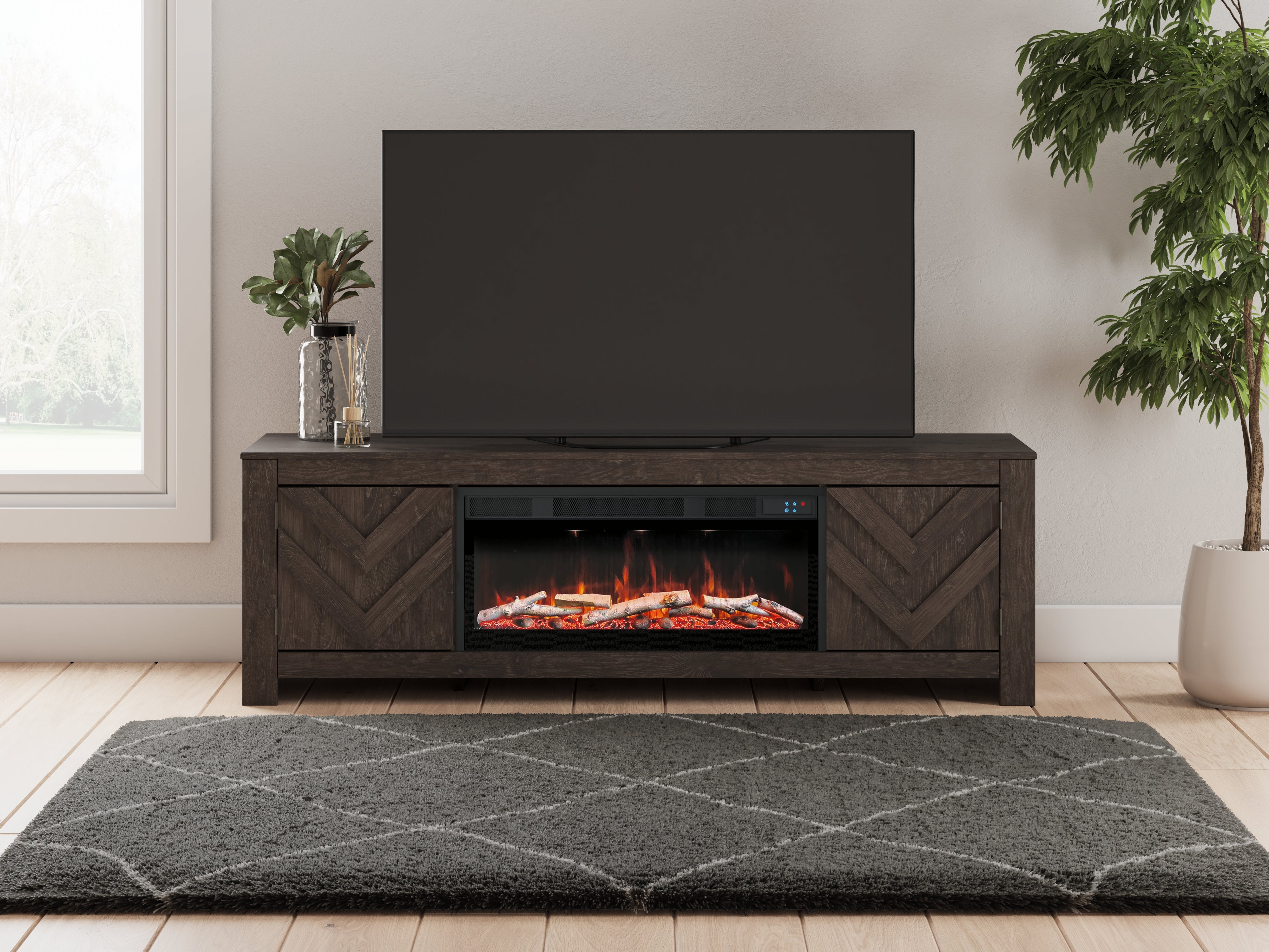 Family Deals Furniture - Ashley Furniture - Cayboni 71" TV Stand with Electric Fireplace - 71" TV Stand with Electric Fireplace / Black - W3789W1