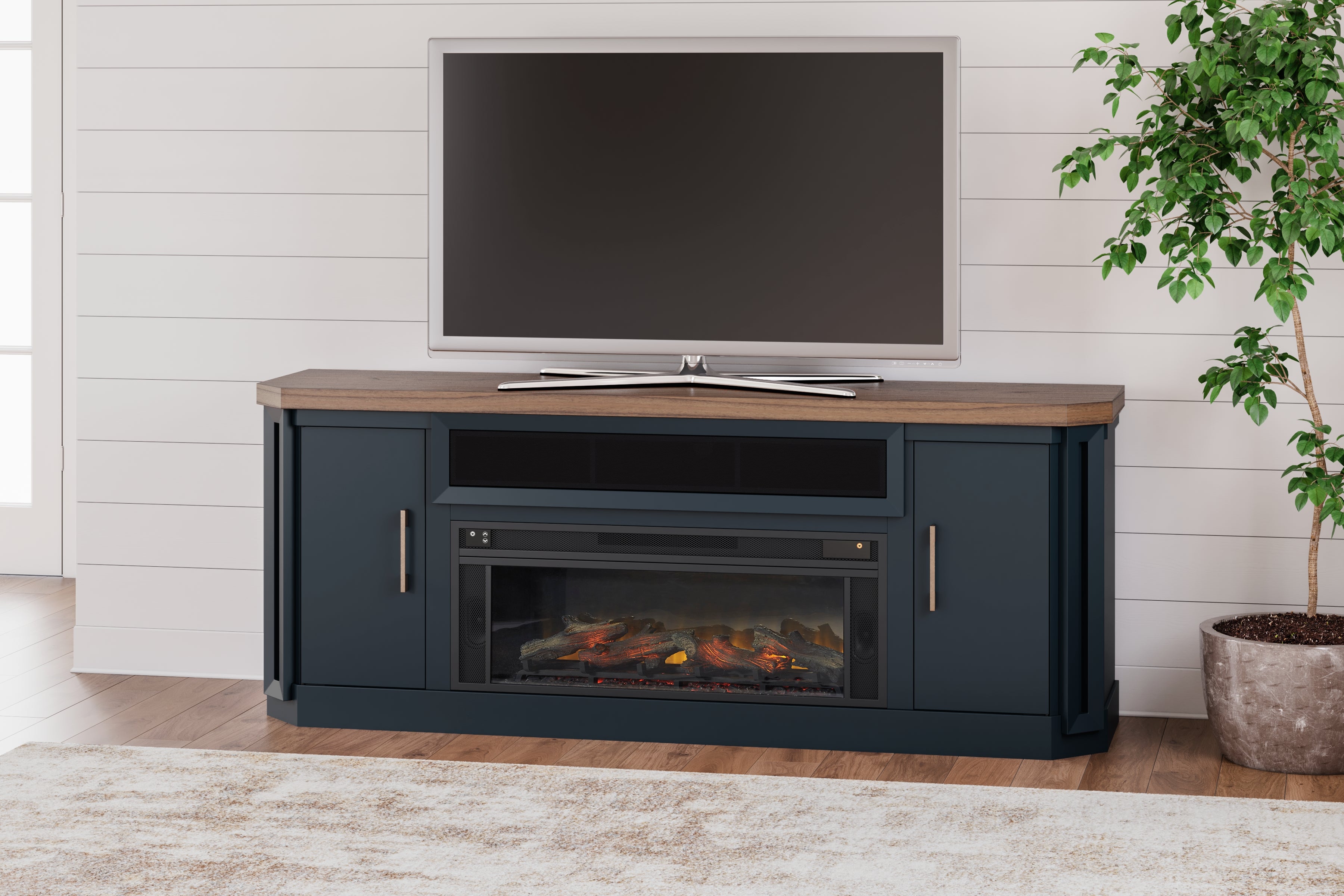 Family Deals Furniture - Ashley Furniture - Landocken 83" TV Stand with Electric Fireplace - 83" TV Stand with Electric Fireplace / Two-tone - W402W1