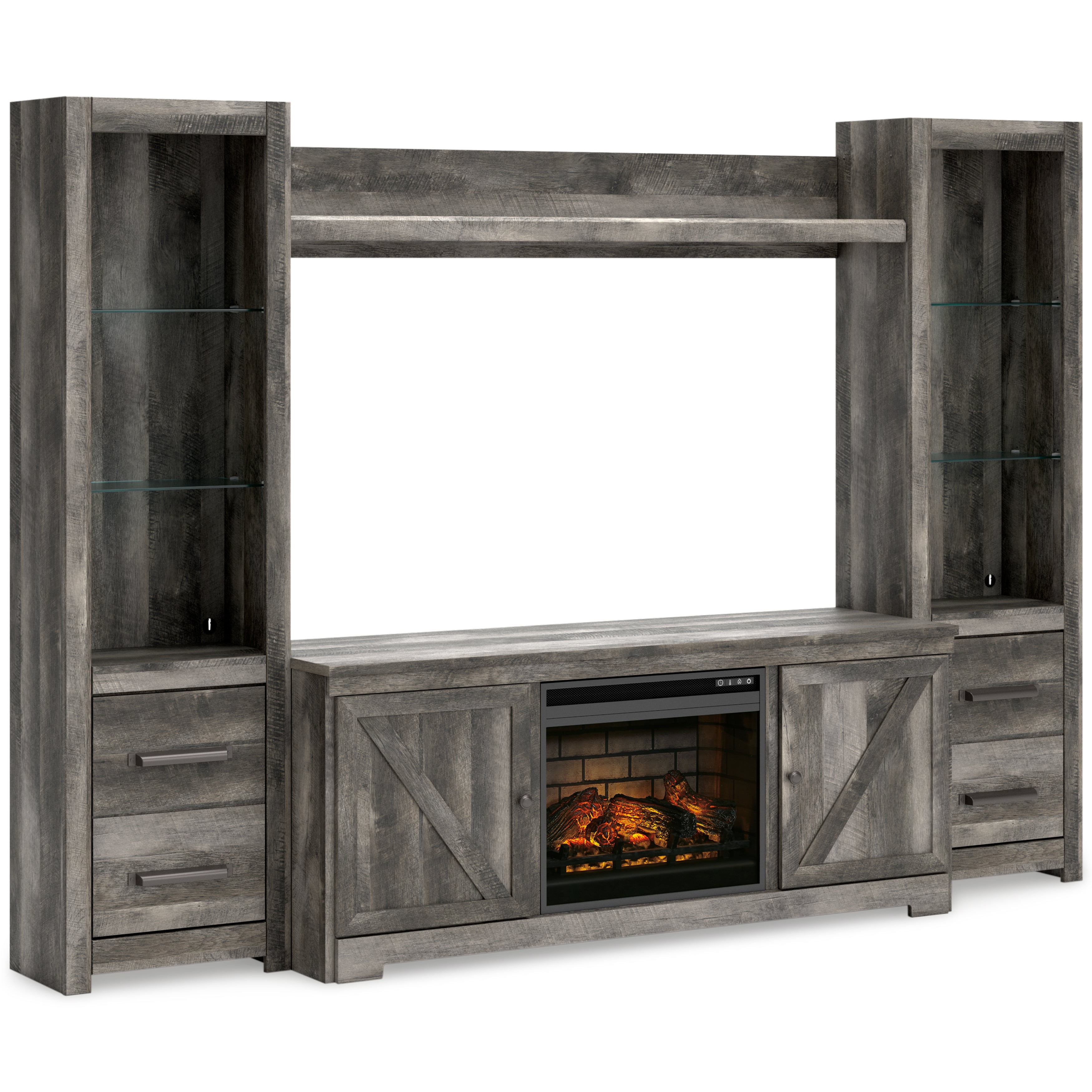 Family Deals Furniture - Ashley Furniture - Wynnlow 4-Piece Entertainment Center with Electric Fireplace - 4-Piece Entertainment Center with Electric Fireplace / Gray - W440W8