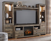 Family Deals Furniture - Ashley Furniture - Trinell 4-Piece Entertainment Center with Electric Fireplace - 4-Piece Entertainment Center with Electric Fireplace / Brown - W446W8