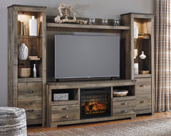 Family Deals Furniture - Ashley Furniture - Trinell 4-Piece Entertainment Center with Electric Fireplace - 4-Piece Entertainment Center with Electric Fireplace / Brown - W446W8