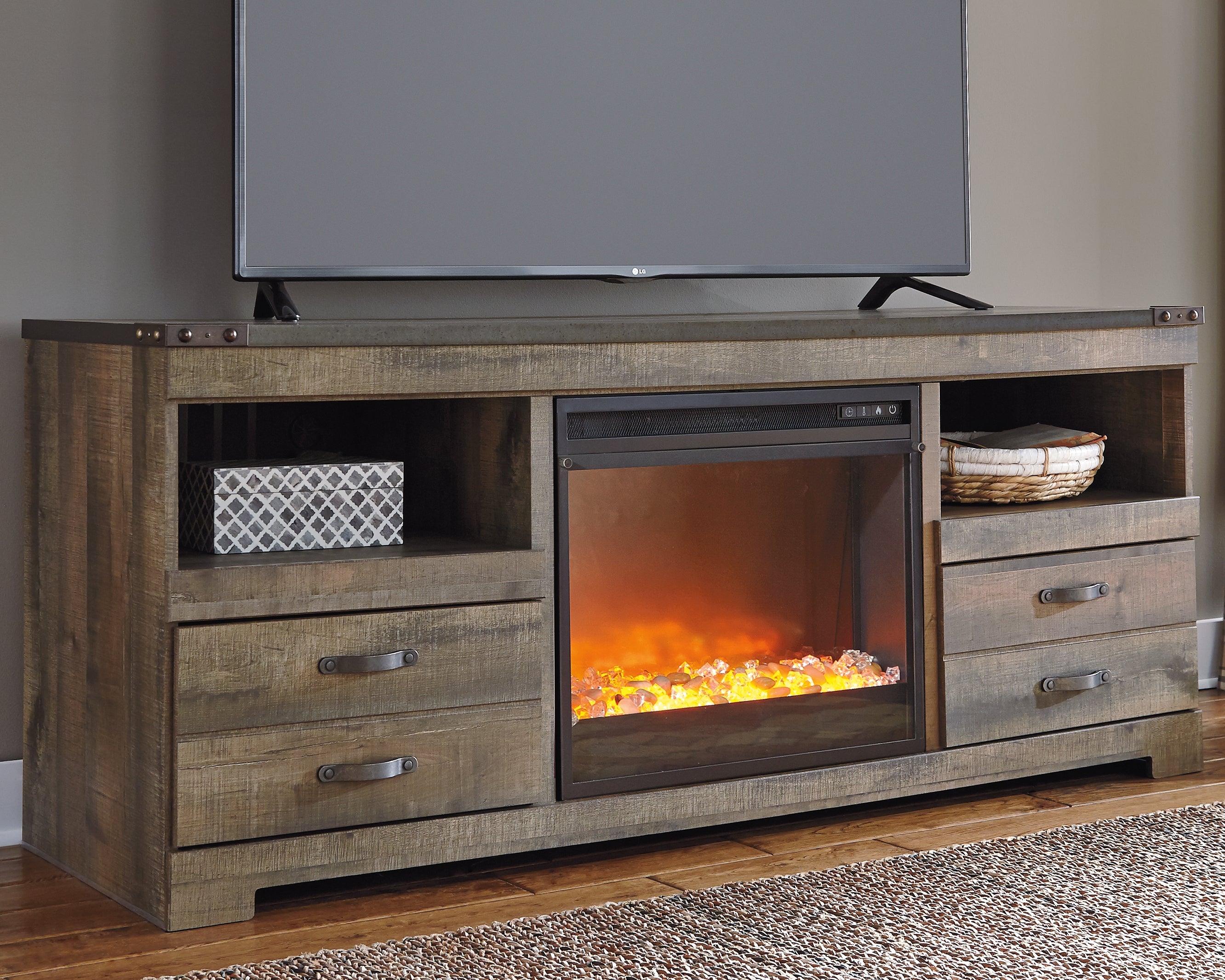 Family Deals Furniture - Ashley Furniture - Trinell 63" TV Stand with Electric Fireplace - 63" TV Stand with Electric Fireplace / Brown - W446W5