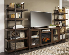 Family Deals Furniture - Ashley Furniture - Starmore 3-Piece Wall Unit with Electric Fireplace - 3-Piece Wall Unit with Electric Fireplace / Brown/Gunmetal - W633W6