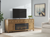 Family Deals Furniture - Ashley Furniture - Sharlance 81" TV Stand with Electric Fireplace - 81" TV Stand with Electric Fireplace / Light Brown - W655W1