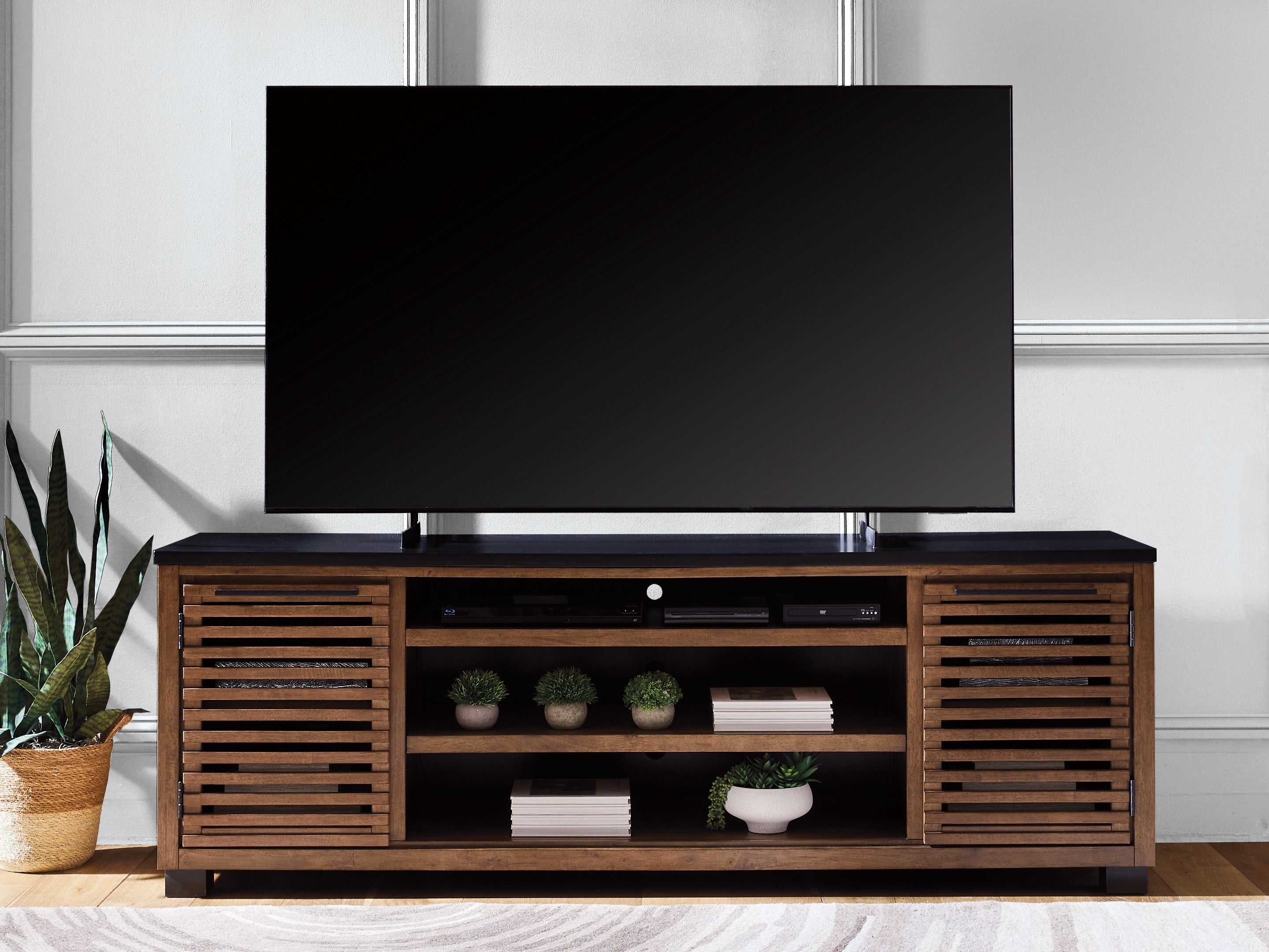 Family Deals Furniture - Ashley Furniture - Kallari 84" TV Stand - 84" / Warm Brown/Black - W737-78