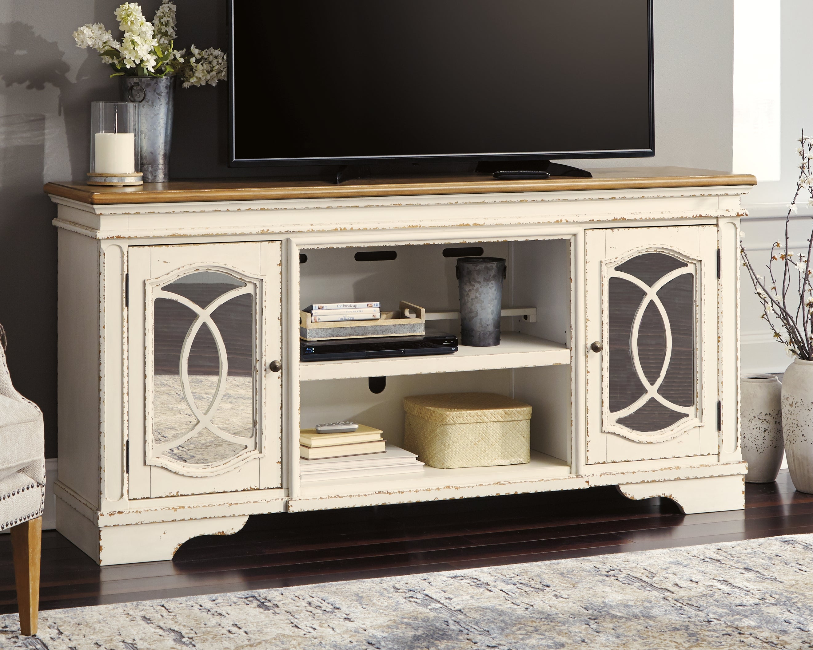 Family Deals Furniture - Ashley Furniture - Realyn 74" TV Stand - 74" / Chipped White - W743-68