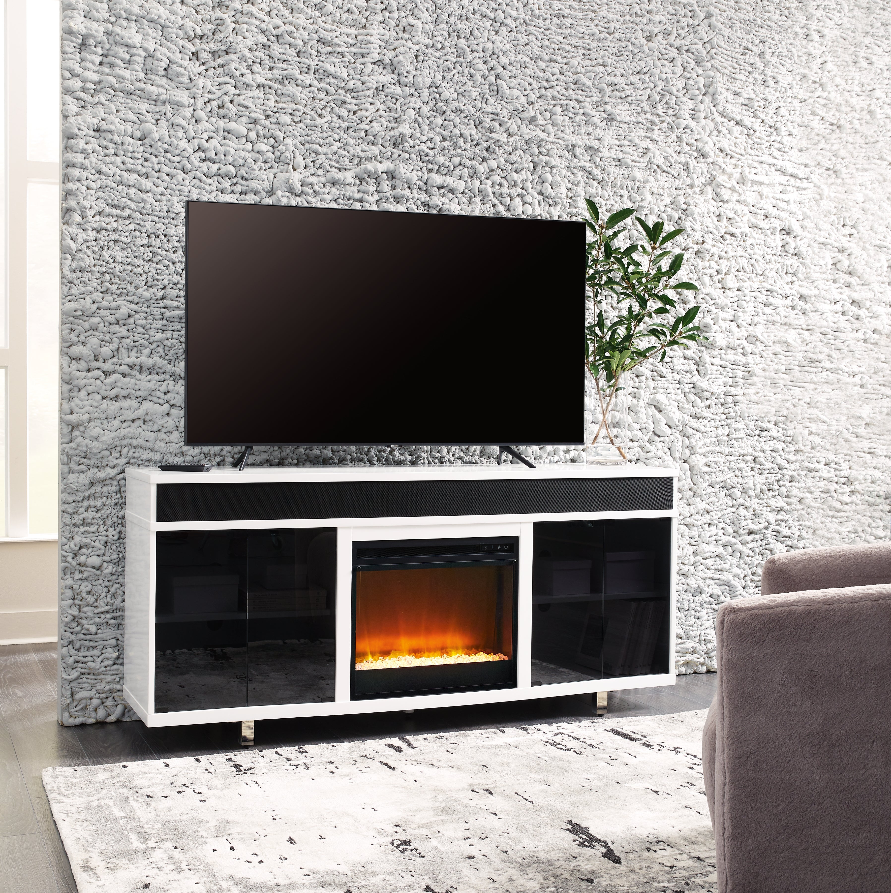 Family Deals Furniture - Ashley Furniture - Gardoni 72" TV Stand with Electric Fireplace - 72" TV Stand with Electric Fireplace / White/Black - W756W1