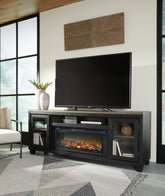 Family Deals Furniture - Ashley Furniture - Foyland 83" TV Stand with Electric Fireplace - 83" TV Stand with Electric Fireplace / Black/Brown - W989W1