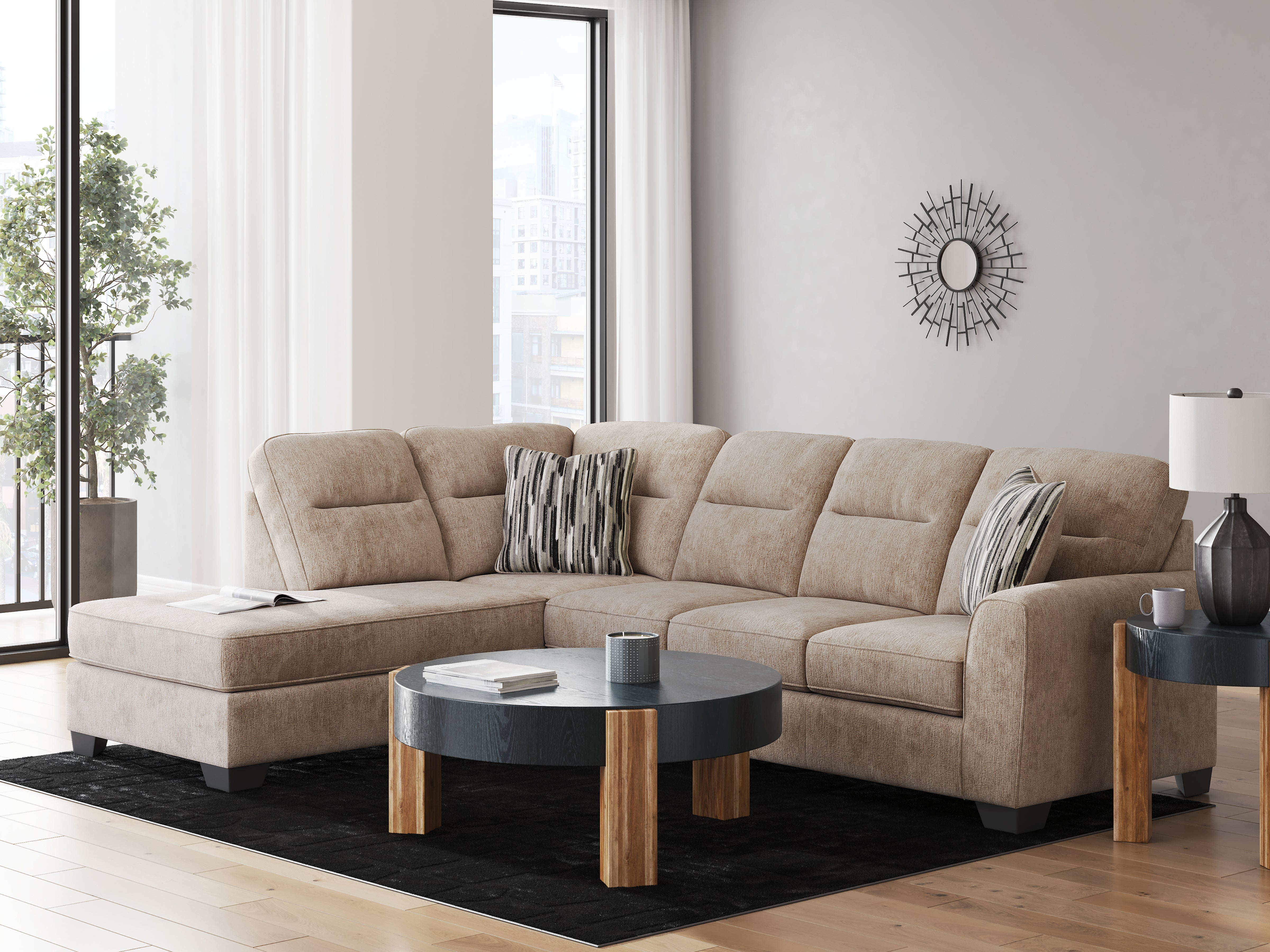 Family Deals Furniture - Ashley Furniture - Olten Sectional - RAF 2-Piece Sectional with Chaise / Mocha - 31304S1